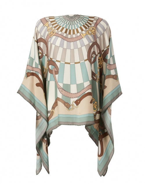 Firenze Mint Green Silk Cashmere Saddle Pattern Poncho with Elegant Design