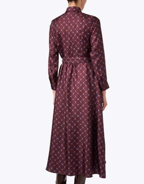 Exquisite Bordeaux Red Printed Silk Women's A-Line Dress