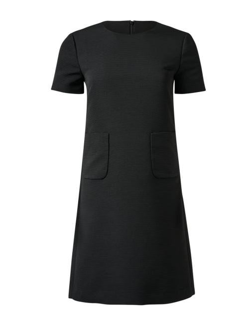 Black Ribbed Ottoman Mini Shift Dress by Emporio Armani