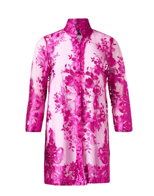 Rita Magenta Sheer Floral Silk Evening Top for Women