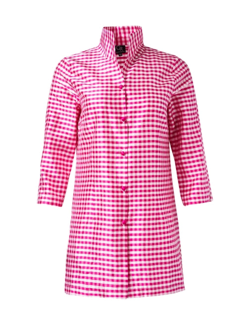 Rita Silk Women's Pink and White Checkered Blouse Top