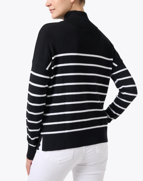 Cozy 100% Cotton Black-and-White Striped Sweater with Button Neckline
