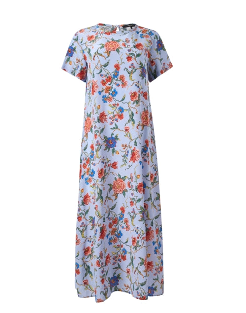 Weekend Max Mara Revere Style Blue Floral Pattern Silk Women's Dress