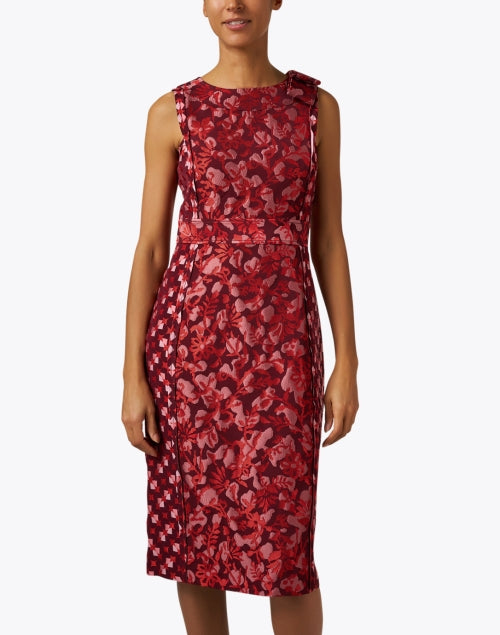 Gorgeous Rich Red Multi-Patterned Jacquard Sheath Dress