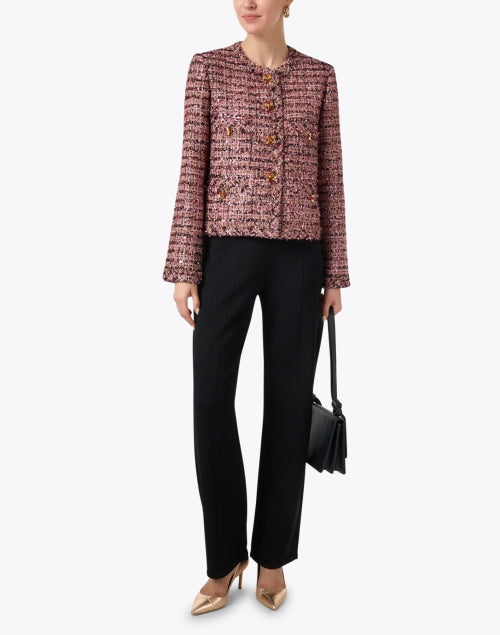 Stylish Napa Pink Multi - Pattern Tweed Cropped Jacket