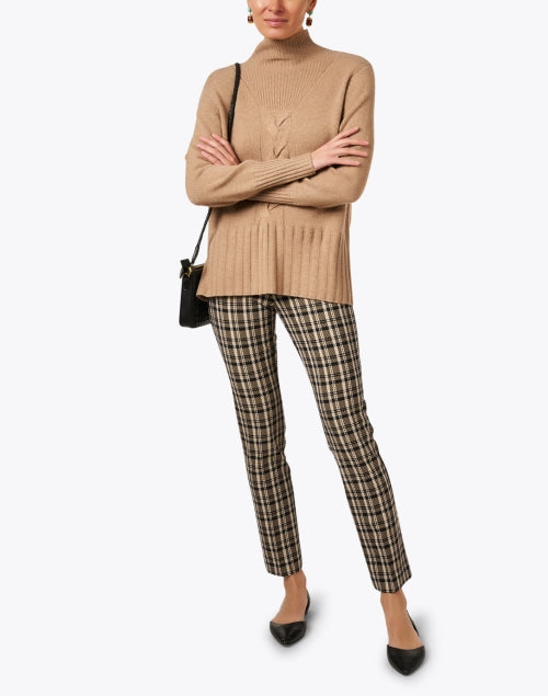 Emma Neutral Plaid Stretch Pull-On Slim-Leg Pants for All-Day Comfort