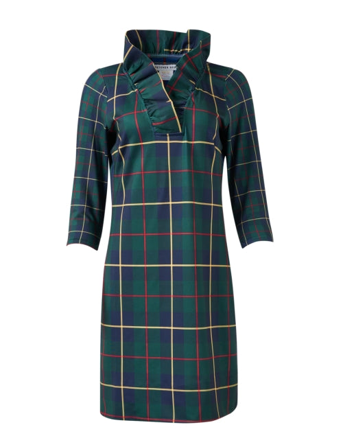 Stylish Green Checkered Ruffle Neck Women's Dress for Fashionable Outfits
