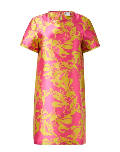 Finley's Shawn Pink and Green Jacquard Satin Women's Shift Dress for All-Day Wear