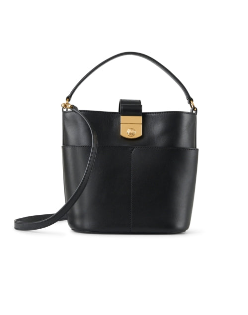 Compact Black Leather Crest Bag for Stylish Modern Women