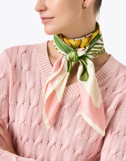 Fashionable Pink and Green Tropical Banana Patterned Silk Scarf for Daily Wear