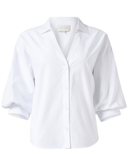 Elegant Kate White Collared V-Neck Blouson Sleeve Top