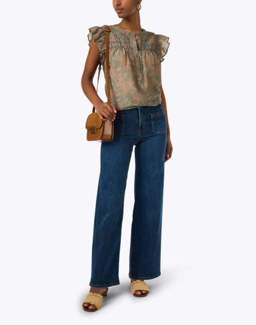 Xirena Bria Olive Green Printed Cotton - Silk Stylish Top