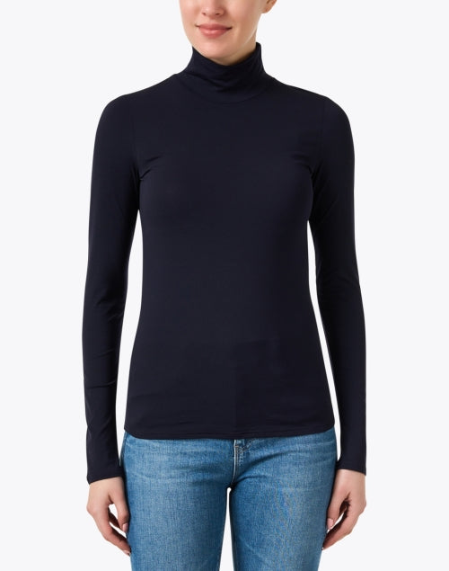 Stylish Navy Slim - Stretch Knit Mock Neck Top for Layering