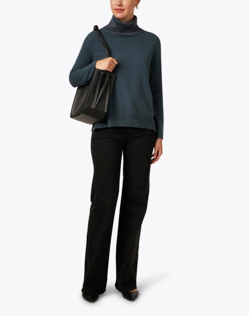 Fabiana Filippi Teal Shimmering Wool, Silk and Cashmere Turtleneck Sweater for a Chic Look