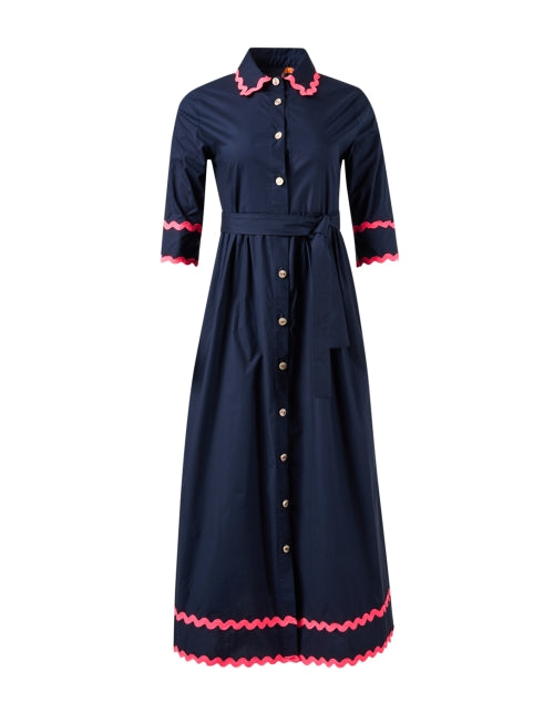 Navy Blue Cotton Women's Shirt Style Dress Named Natalia