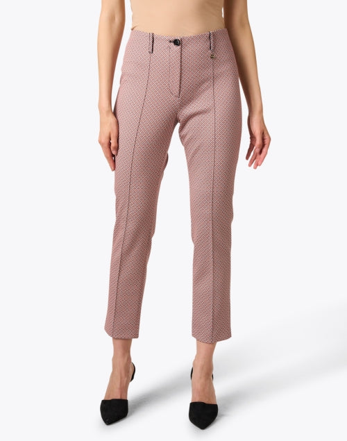 Stretchable Peach-colored Geometric Print Slim-fit Pants for a Fashionable Look