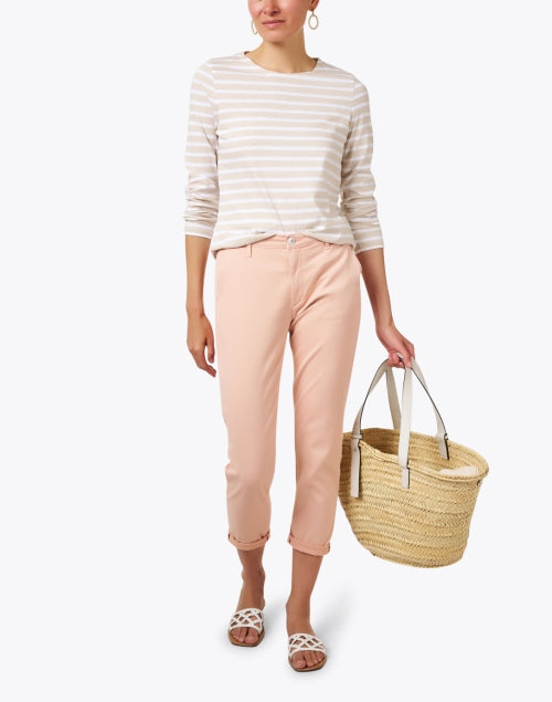 Minquidame Luxury Beige and White Striped Cotton Casual Top for Everyday Wear