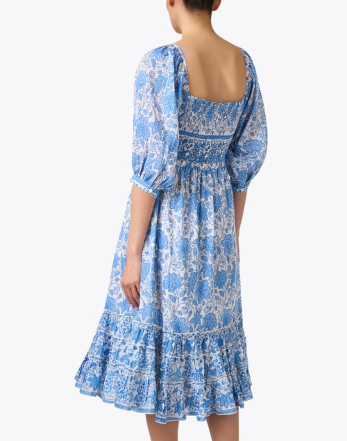 Bell's Millie Women's Blue Floral Print Cotton Silk Blend Casual Dress