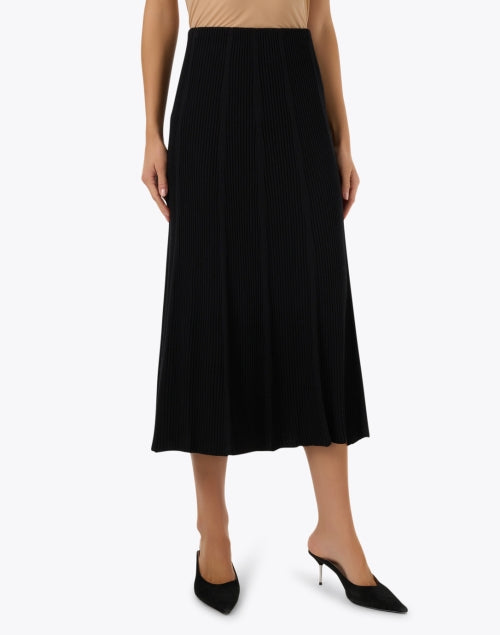 Stylish Black Ribbed Midi Pull - on Knit Skirt