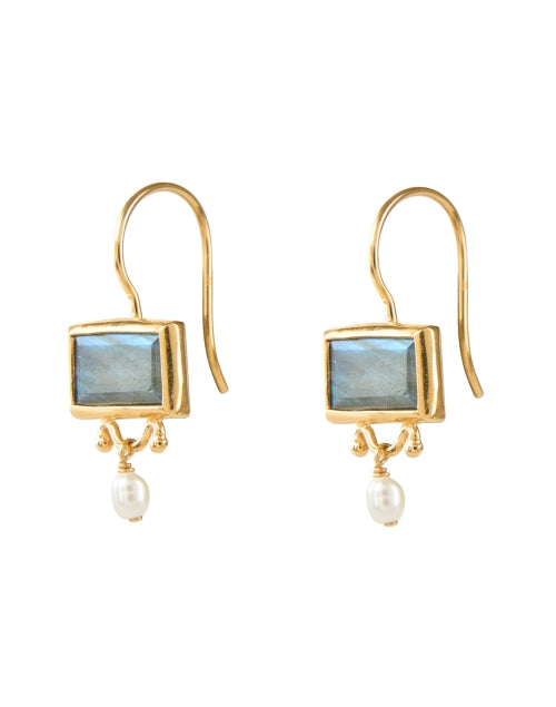 Gorgeous Labradorite and Pearl Drop Earrings with Gold - Plated Brass