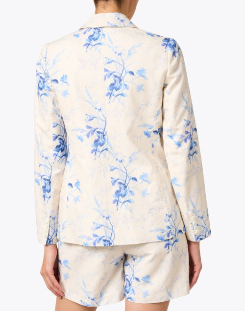 LK Bennett Fleur Women's Breathable Linen Jacket with Sweet Blue and White Print