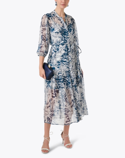 Navy Blue Floral Patterned Women's Shirt Dress - Lana Style