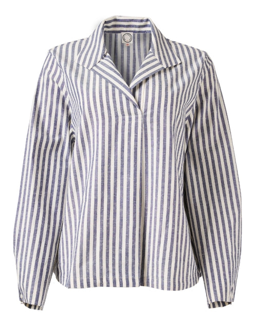 Ines de la Fressange Noa Branded Blue and White Striped Women's Blouse Top