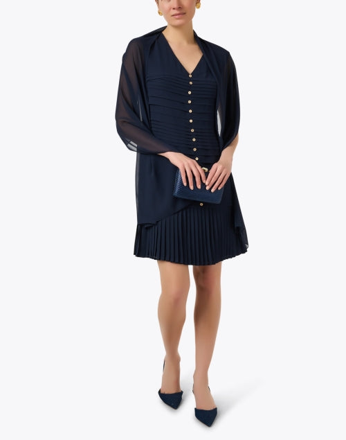 Navy Blue Women's Shift Style Dress with Matching Shawl for Fashionable Outfits