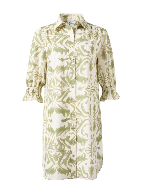 Stylish Miller Sage Green and White Printed Women's Shirt Dress