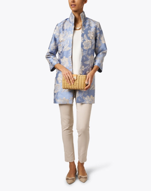 Stylish Rita Periwinkle Blue Floral Metallic Jacket for Elegant Women