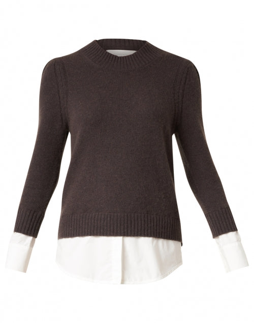 Stylish Eton Men's Brown Wool and Cashmere Blend Sweater with Detachable White Cotton-Poplin Underlayer