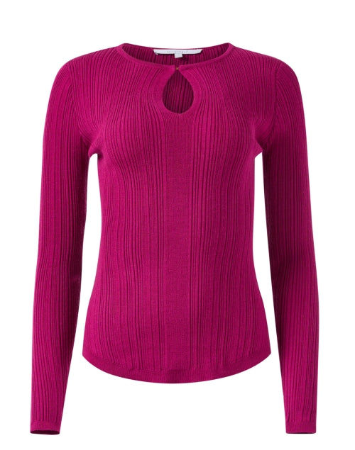 Charlene Magenta Wool Knit Keyhole Neckline Women's Top