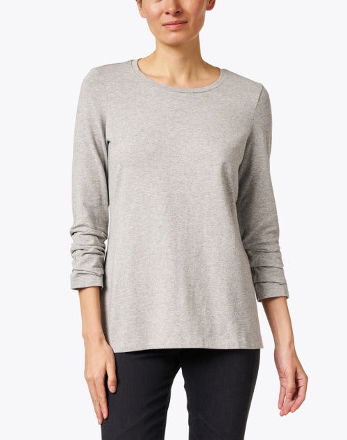 Heather Grey Peruvian Pima Cotton Tee with Ruched Set - in Sleeves