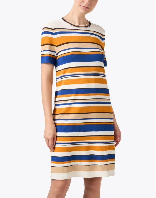 Stylish Blue and Orange Striped Shift Dress for a Feminine Look