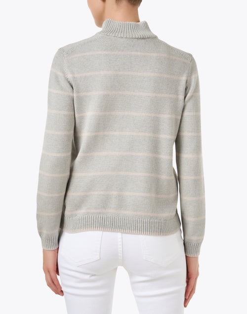 Luxurious Dove Grey Striped Cotton-Silk Blend Knit Zip Jacket