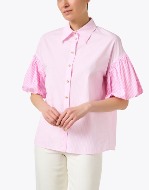 Sweet Pink Striped Linen-Cotton Women's Sophisticated Blouse