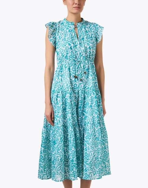 Stylish Cyprus Blue Floral Printed Midi Dress for Women