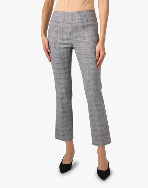 Women's Grey Checked Elastic-Waist Pull-On Straight-Leg Trousers