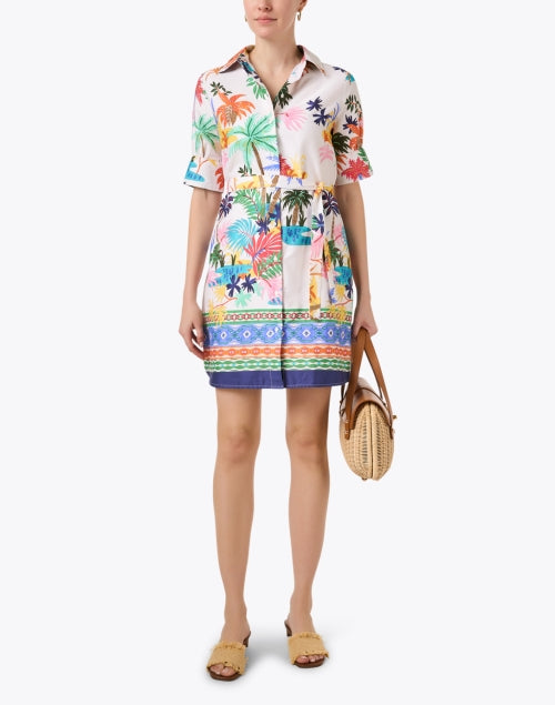 Stylish Hester White Cotton Shirt Dress with Multi - Tropical Prints