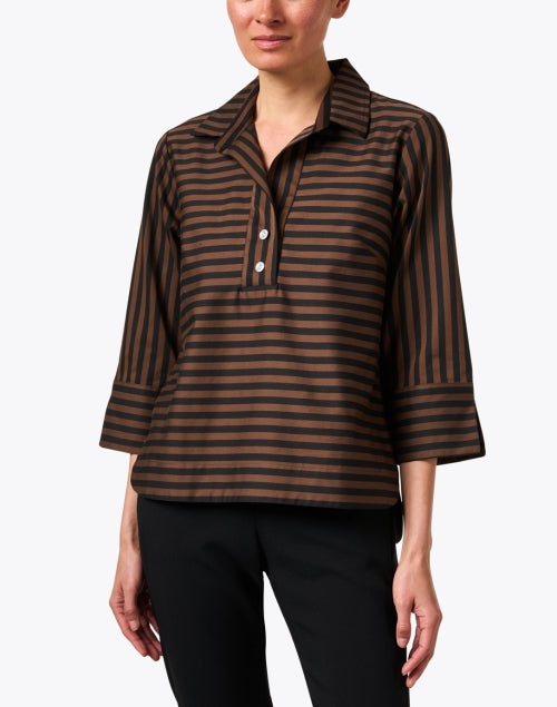 Stylish Aileen Brown and Black Striped Cotton Women's Top