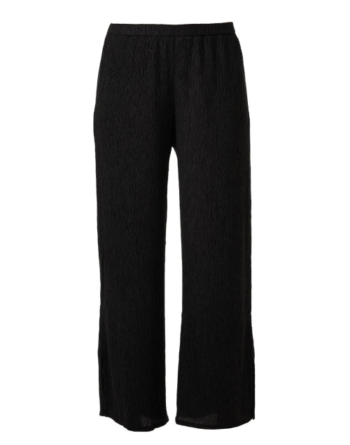 Stylish Black Plisse Relaxed-Fit Wide Leg Pants for All-Day Wear