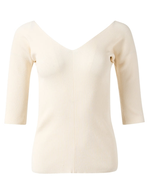 Ivory Knit V-Neck Elbow Sleeve Oceano Top by Weekend Max Mara