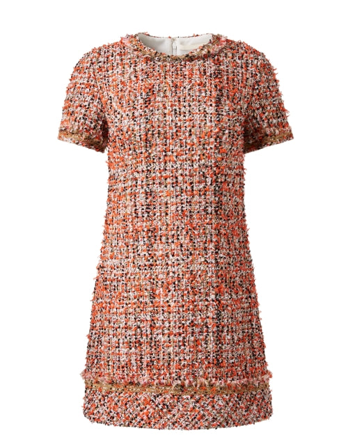 Stylish Coral Colored Multi - textured Tweed Women's Mini Dress