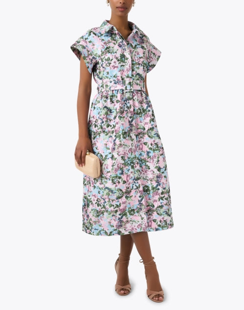 Abbey Glass Women's Harper Multi - Color Floral Jacquard Mid - length Shirt Dress for Spring