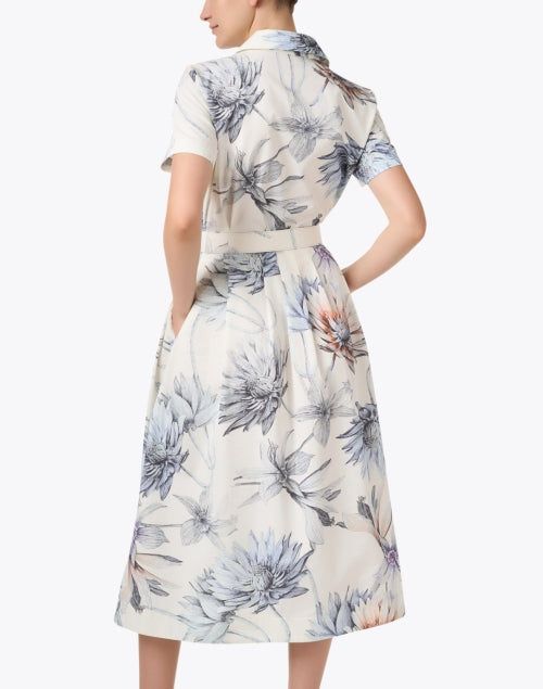 Elegant Ivory-colored Dahlia Patterned Women's Shirt Dress