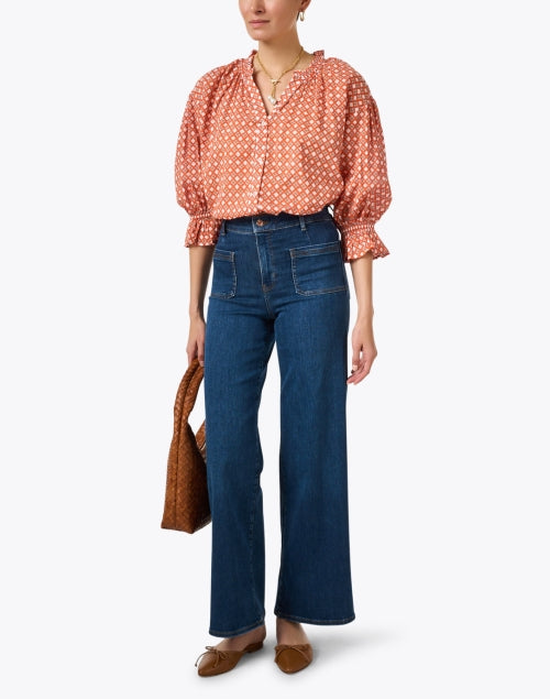 Ro's Garden Rachel Women's Geometric Print Orange Blouse for Weekday Wear
