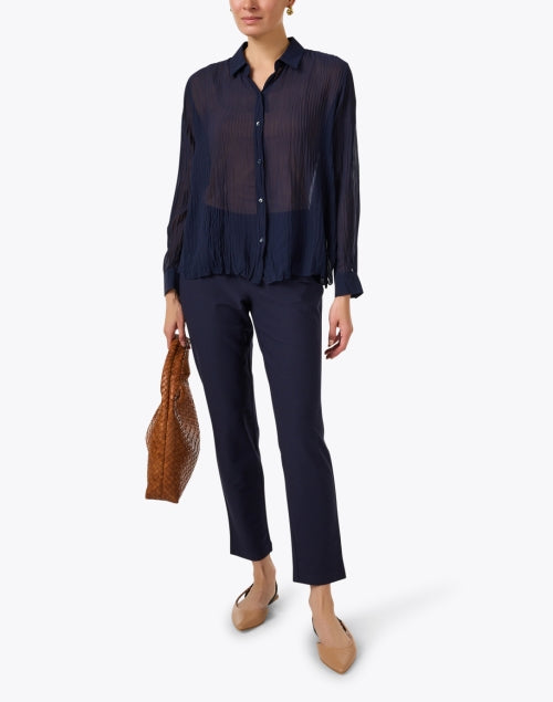 Stretchable Slim Ink Blue Ankle Cropped Pull - on Pants