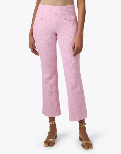 Cambio's Faith Pink Textured Stretch Knit Straight-Leg Pant with Gold-Button Patch Pockets