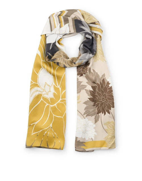 Stylish Taupe-Colored Floral Pattern Print Silk Scarf