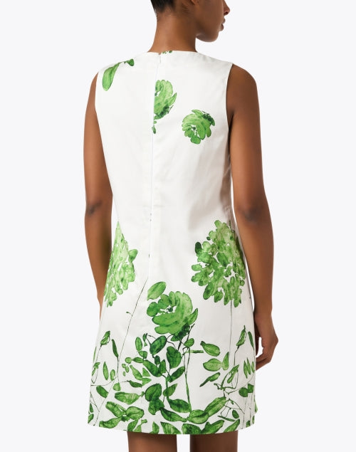Lightweight 100% Cotton White and Green Ortensia Print Shift Mini Dress